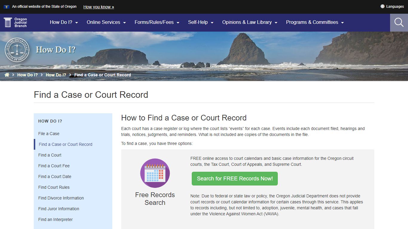 Find a Case or Court Record - Oregon Judicial Department