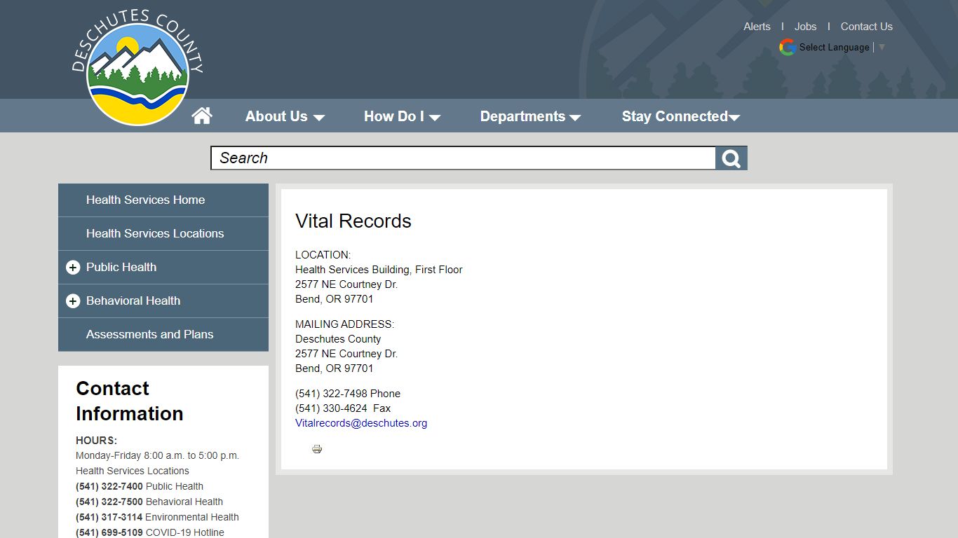 Vital Records | Deschutes County Oregon