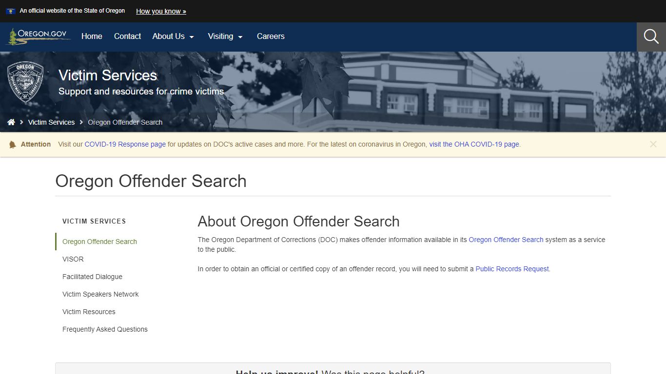 Department of Corrections : Oregon Offender Search : Victim Services ...